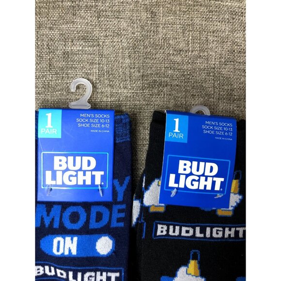 2 Pairs of Bud Light Navy Blue Black Fun Party Crew Socks Size 10-13 - Picture 4 of 4